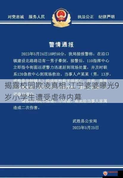 揭露校园欺凌真相,江宁婆婆曝光9岁小学生遭受虐待内幕